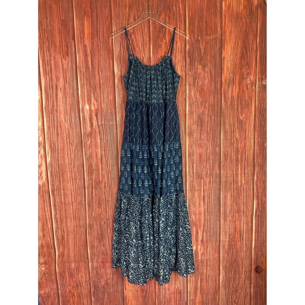 FAHERTY Sun Chaser Organic Cotton Silk Sunburst Tassel Boho Tiered Maxi Dress - Picture 3 of 9